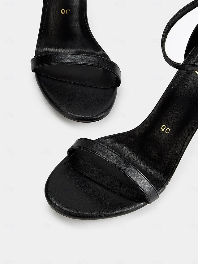 Strap for Open-Toe Stiletto Ankle Elegant Women Sandals Black -