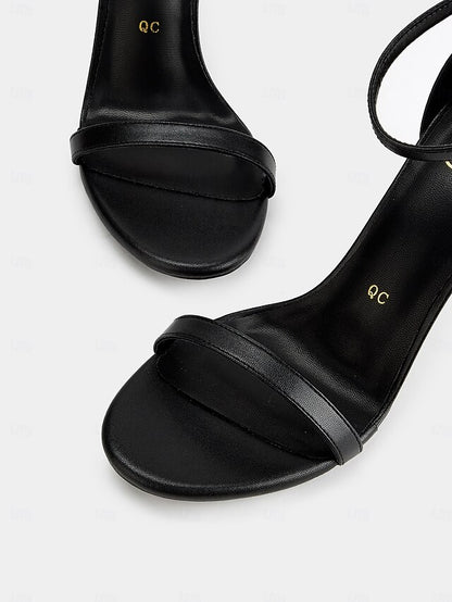 Strap for Open-Toe Stiletto Ankle Elegant Women Sandals Black -