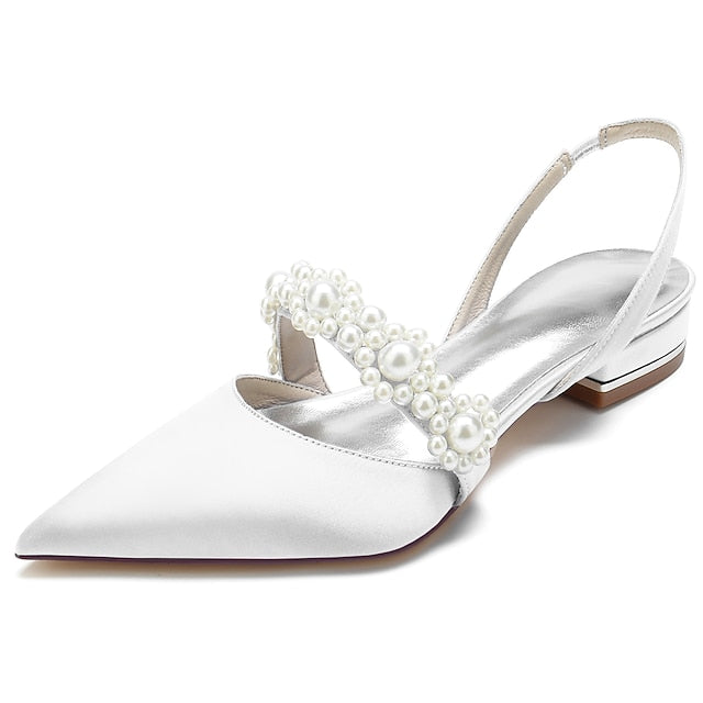Pearl with Shoes Satin Women's Elegant White