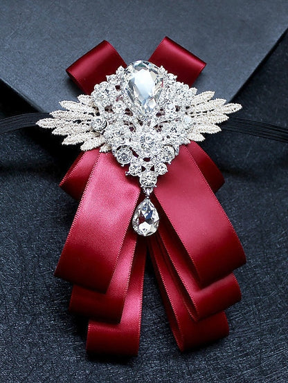 Pin Crystal - Men's Tie Elegant Luxury Ribbon Brooch Bow