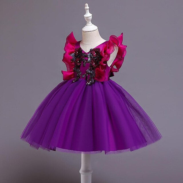 Sequin Solid Flower Girls' Party Dress Color Kids