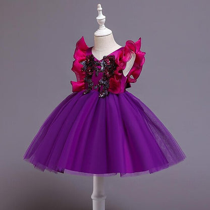 Sequin Solid Flower Girls' Party Dress Color Kids