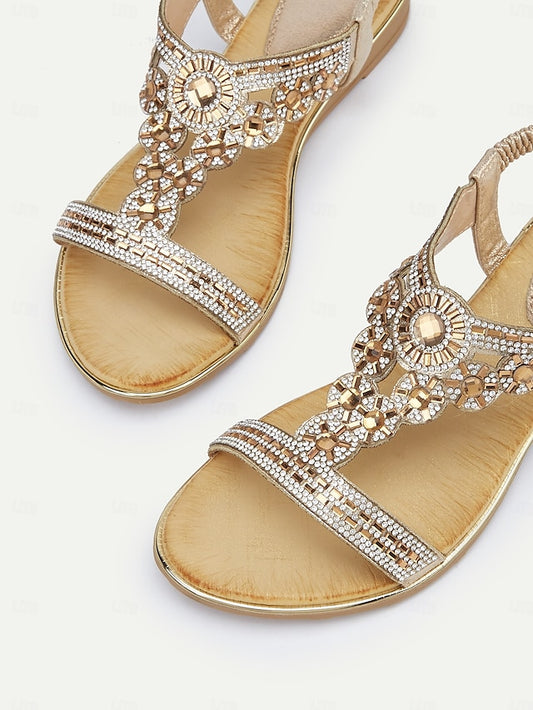 Elegant Rhinestone Embellished Sandals T-Strap – Women's