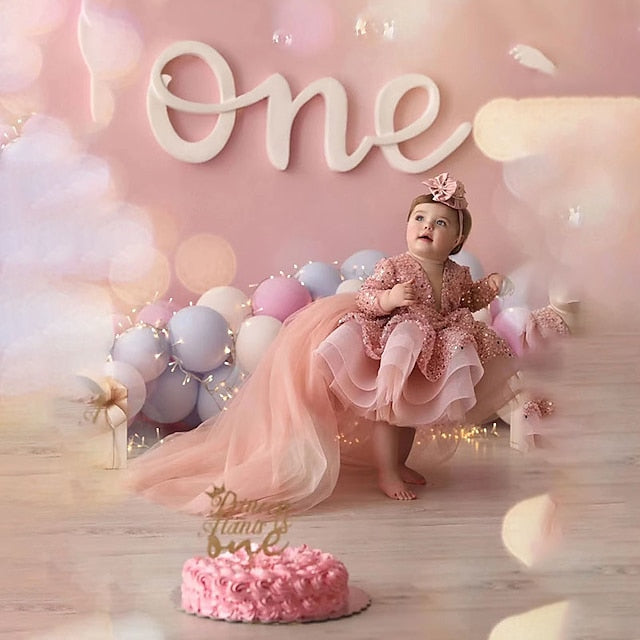 Sleeve Girls' Party Kids Sequin Long Performance Dress