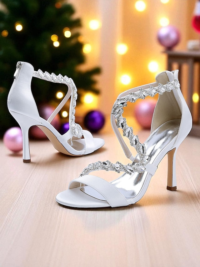 Strappy High White - Heel Rhinestone Women's Sandals