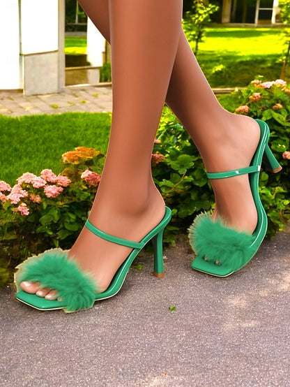 – Green Feathered Heeled Bold Sandals High