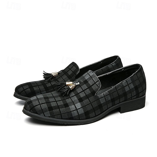 Men's Plaid Loafers with Tassel Decoration – Elegant