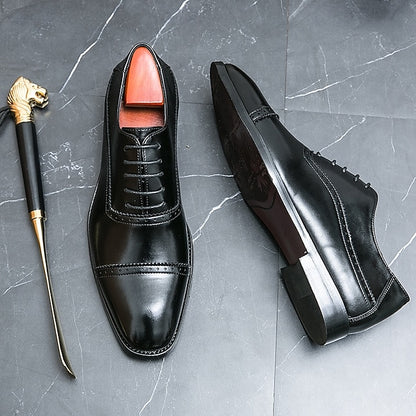 Leather Oxford Faux Men's Brogue – Classic Brown Shoes