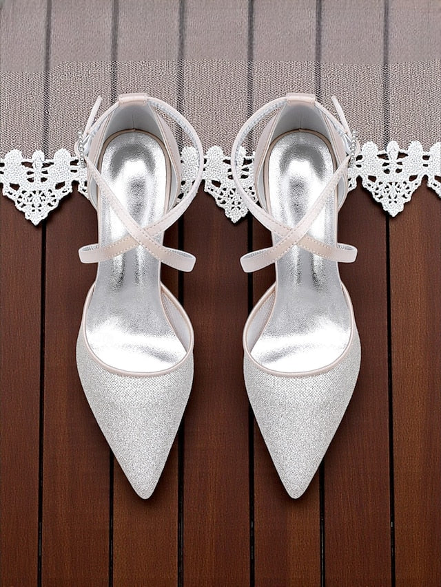 Silver Glitter - Ankle Strap Women's Heels Stiletto Elegant