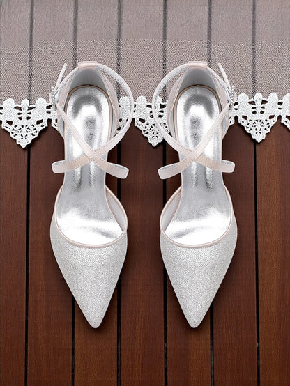 Silver Glitter - Ankle Strap Women's Heels Stiletto Elegant