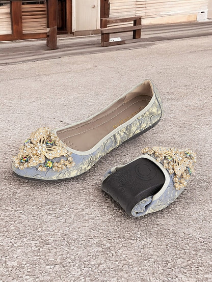 Foldable with Beaded Embroidered Flats Women's Ballet