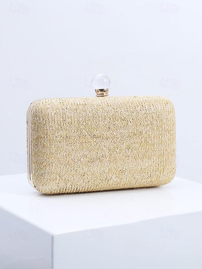 Elegant Stylish with Clutch Straw Pearl - Clasp Purse