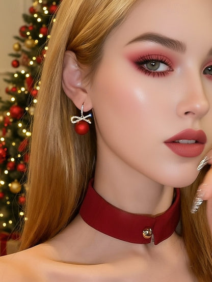 Bow Rhinestone Women's Pearl with and Earrings Christmas