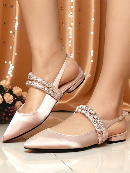 Rhinestone Women's Toe - Pointed Slingback Flats Satin