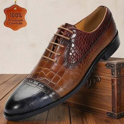 Print Men’s Leather Shoes Elegant Crocodile – Oxford Genuine