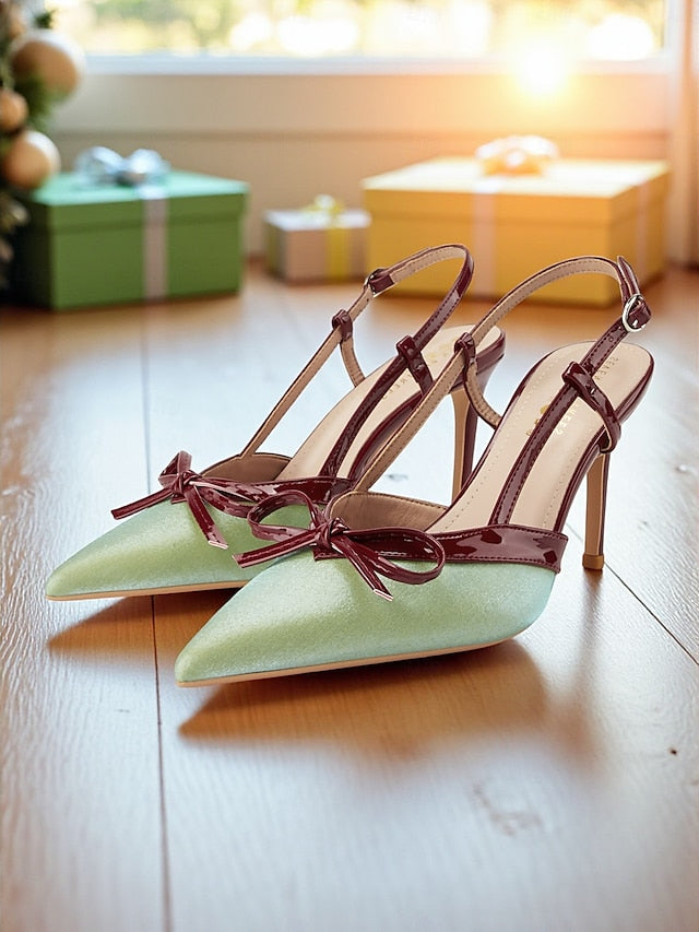 Heels Red Stiletto Pointed and Women's - Green Slingback