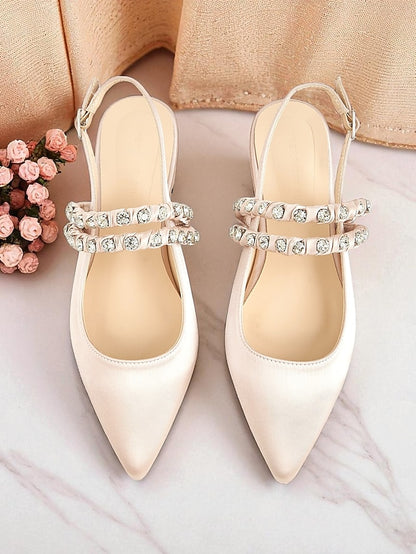 Rhinestone Women's Toe - Pointed Slingback Flats Satin