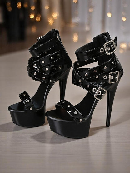 and Heels High White Women's Straps with Platform Buckled