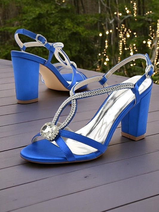 Sandals Satin Blue Royal Women's Elegant Rhinestone –