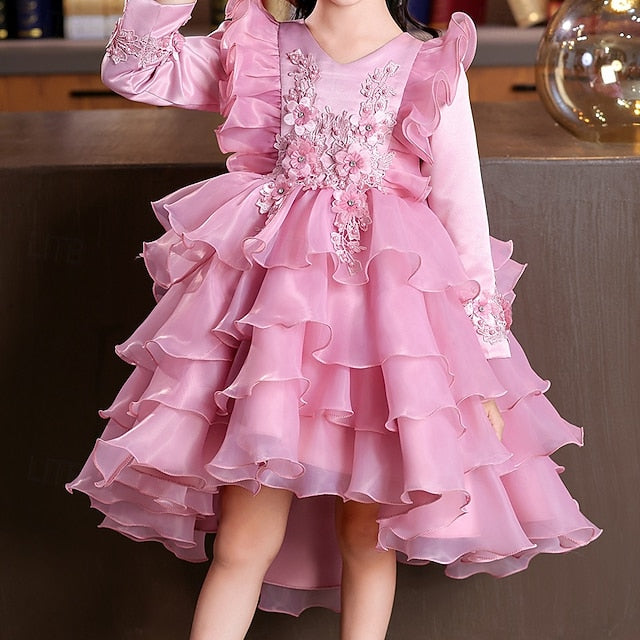 Wedding Girls' Party Flower Sleeve Kids Long Dress Special