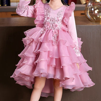 Wedding Girls' Party Flower Sleeve Kids Long Dress Special