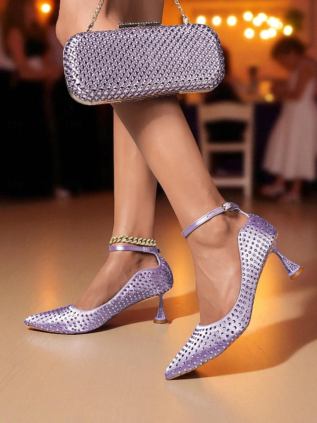 Clutch Bag Heels and Green Set Rhinestone Women's Matching