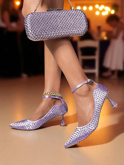 Clutch Bag Heels and Green Set Rhinestone Women's Matching