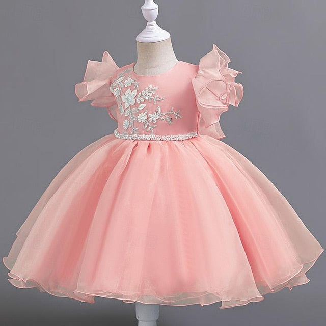Party Sleeveless Dress Girls' Wedding Kids Floral Sequin