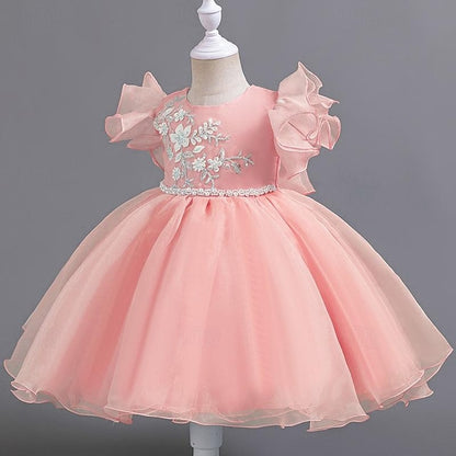 Party Sleeveless Dress Girls' Wedding Kids Floral Sequin