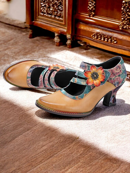 Floral Jane Heels Women's 1930s Mary Vintage – Leather
