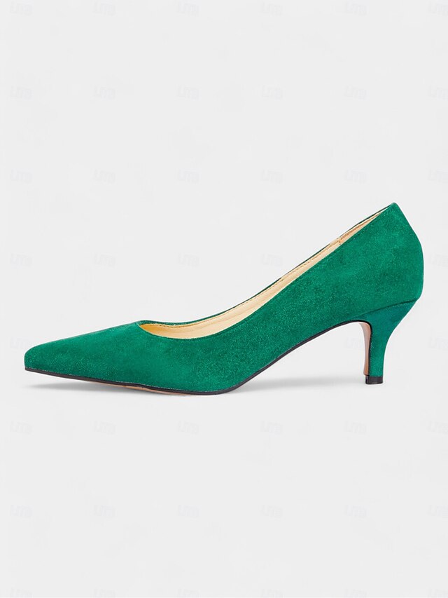 Women's Pumps Kitten Suede with Emerald Green Pointed-Toe