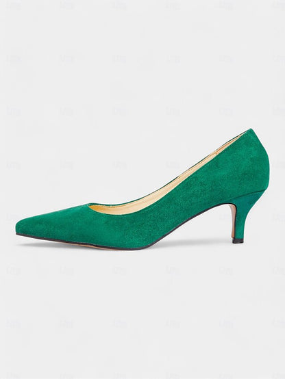 Women's Pumps Kitten Suede with Emerald Green Pointed-Toe