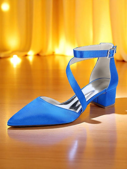 Women's - Heels Satin Block Champagne Pointed Toe