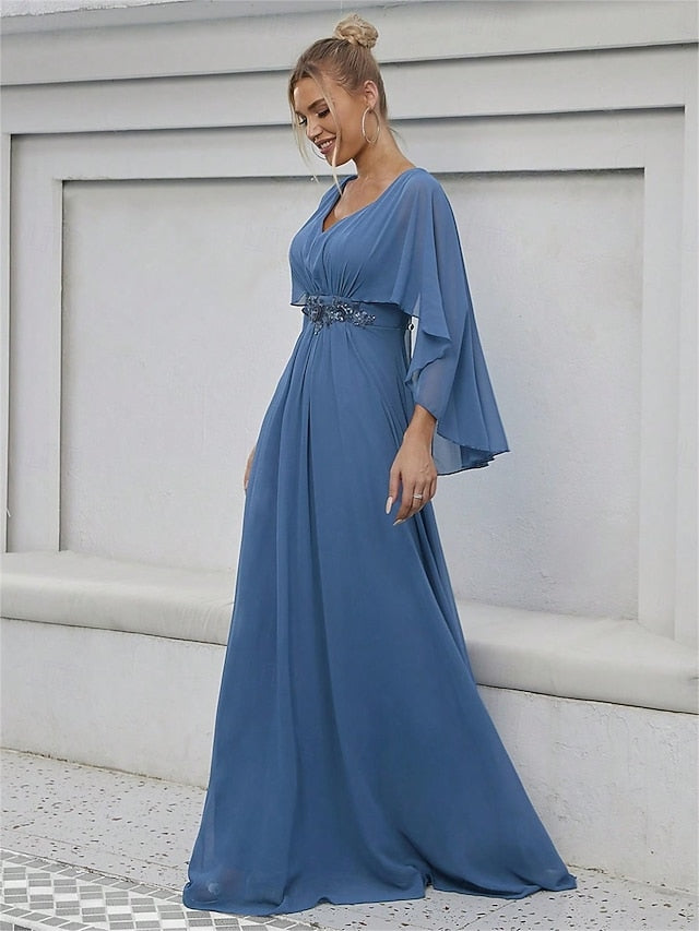 Mother Bride V the Dress Elegant Floor Party Neck of
