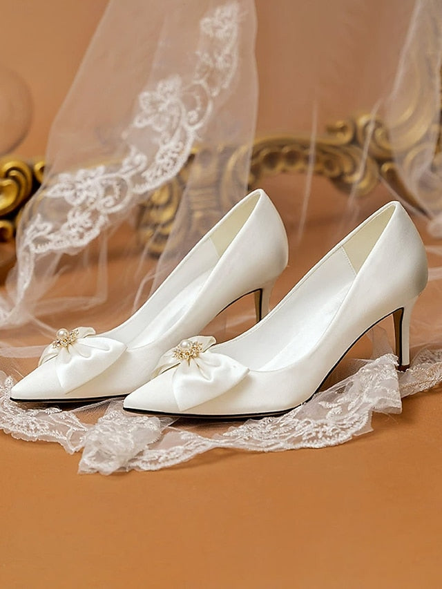 Pointed – Satin Women's Wedding Bow Toe Pumps Chic