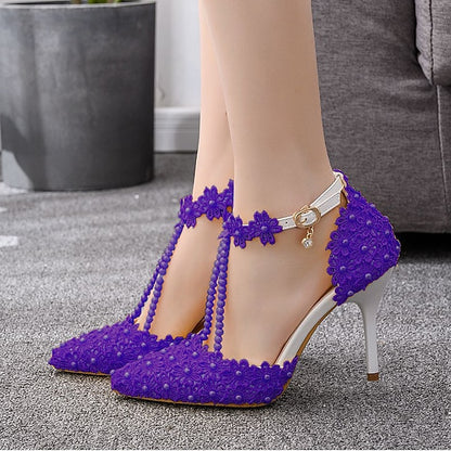 Lace Wedding Shoes Heel High Bridal Pointed Women's