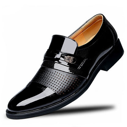 Men's Loafers with Faux Patent Brown Leather