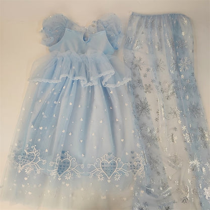 Princess Girl Elsa Frozen Dress Cosplay Cloak Flower