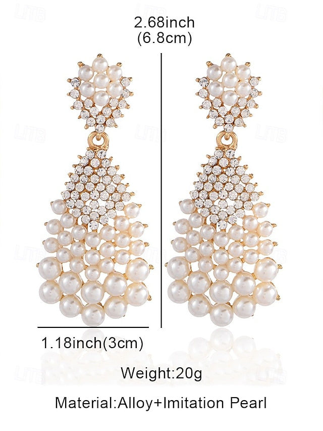 Vintage Pearl Drop and Rhinestone Earrings Faux – Elegant