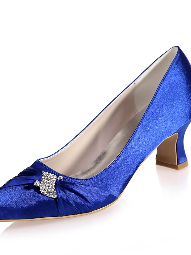 Satin Rhinestone Kitten Blue Women's with Bow Royal Heels