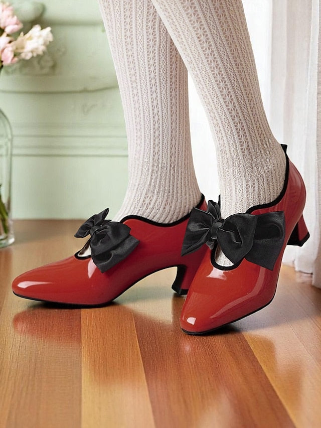 Leather Shoes Heel Red Patent Women's Low Vintage 1920s –