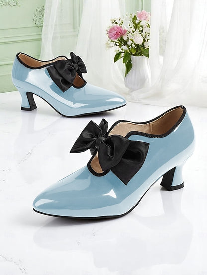 Leather Shoes Heel Red Patent Women's Low Vintage 1920s –