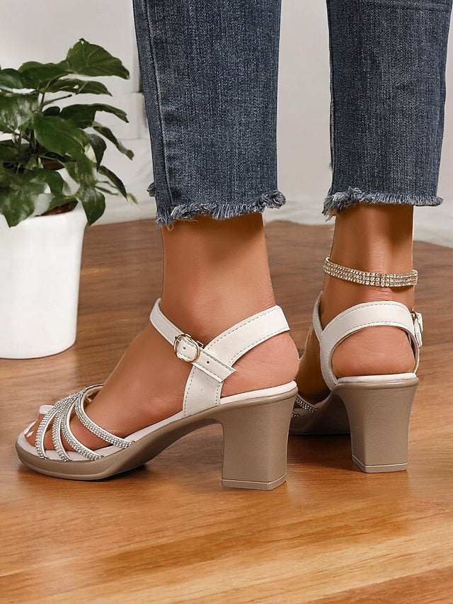 with Comfortable Sandals - Black Heel Block Strappy Rhinestones