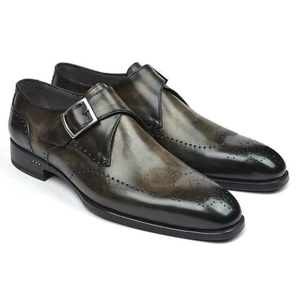 Leather Monk Men's – Faux Strap Brown Classic Shoes