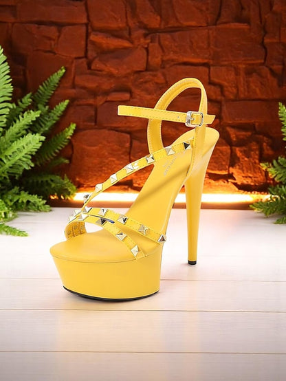 Heels Studded Women's Straps with Platform Stiletto