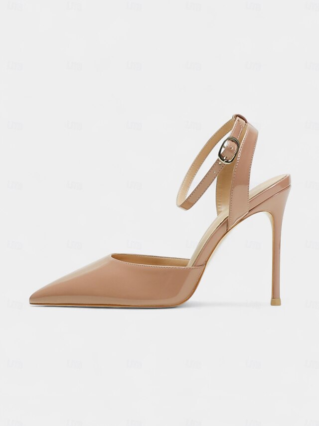 Heels Slingback - Women's Leather Nude Patent Stiletto