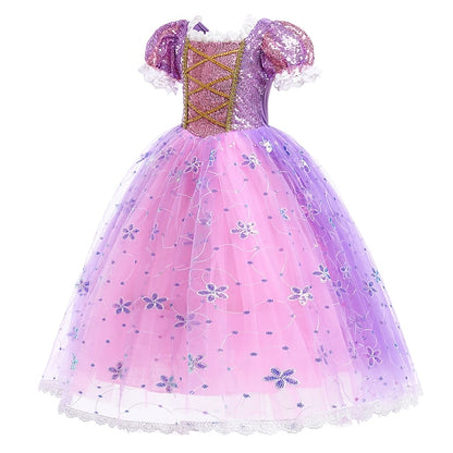 Flower Cosplay Princess Rapunzel Dress Girl Cloak