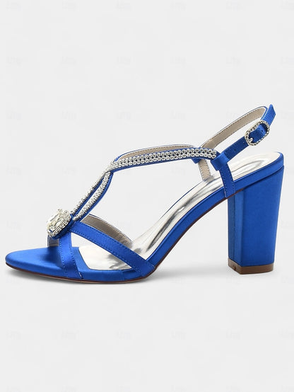 Sandals Satin Blue Royal Women's Elegant Rhinestone –