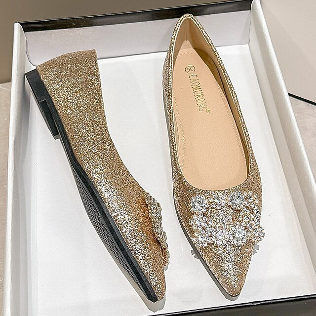 Rhinestone Glitter Silver Embellished with Flats Women's