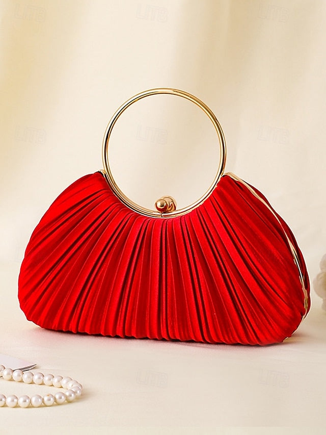 Handle Clutch Green Gold Ring Velvet Pleated Elegant with -